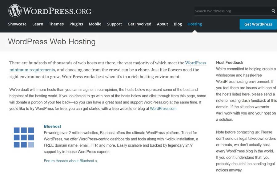 WordPress recommended web host